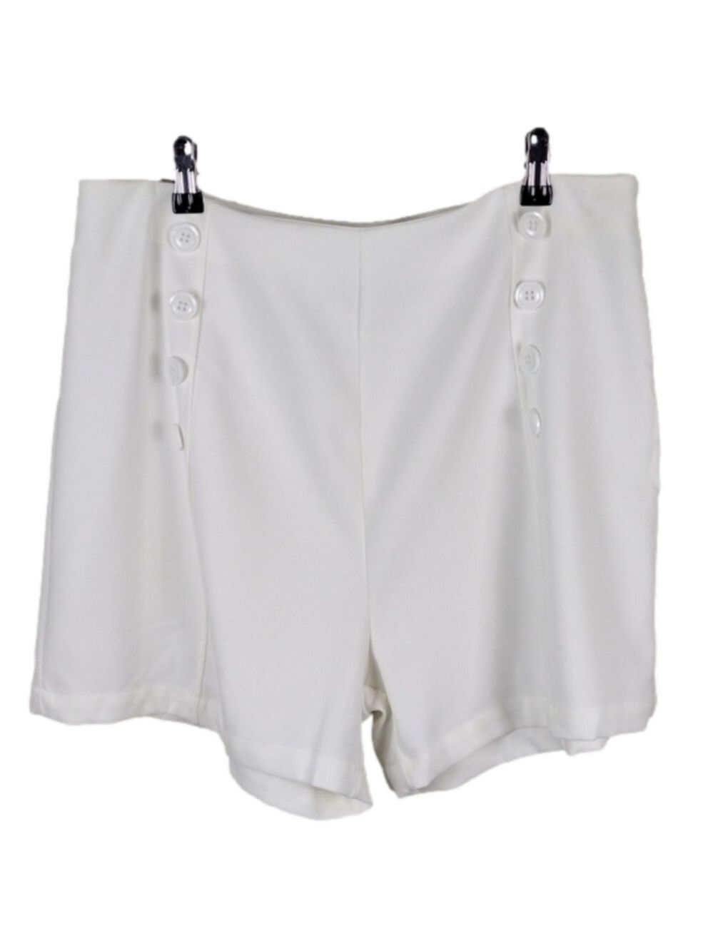 Belle Poque Ivory Flat Faux Button Front High Rise Side Zip Closure Dress Shorts